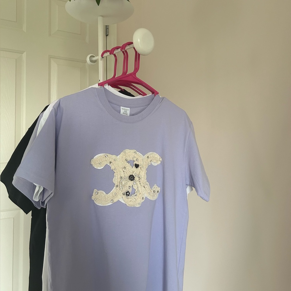 Chanel-Inspired Rhinestone Purple Tee